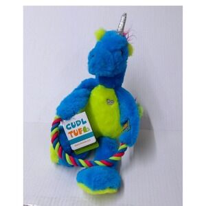 Cudl Tuff Adurables Magic Unicorn Dog Toy Blue Lime Green Plush Rope Ring #26470